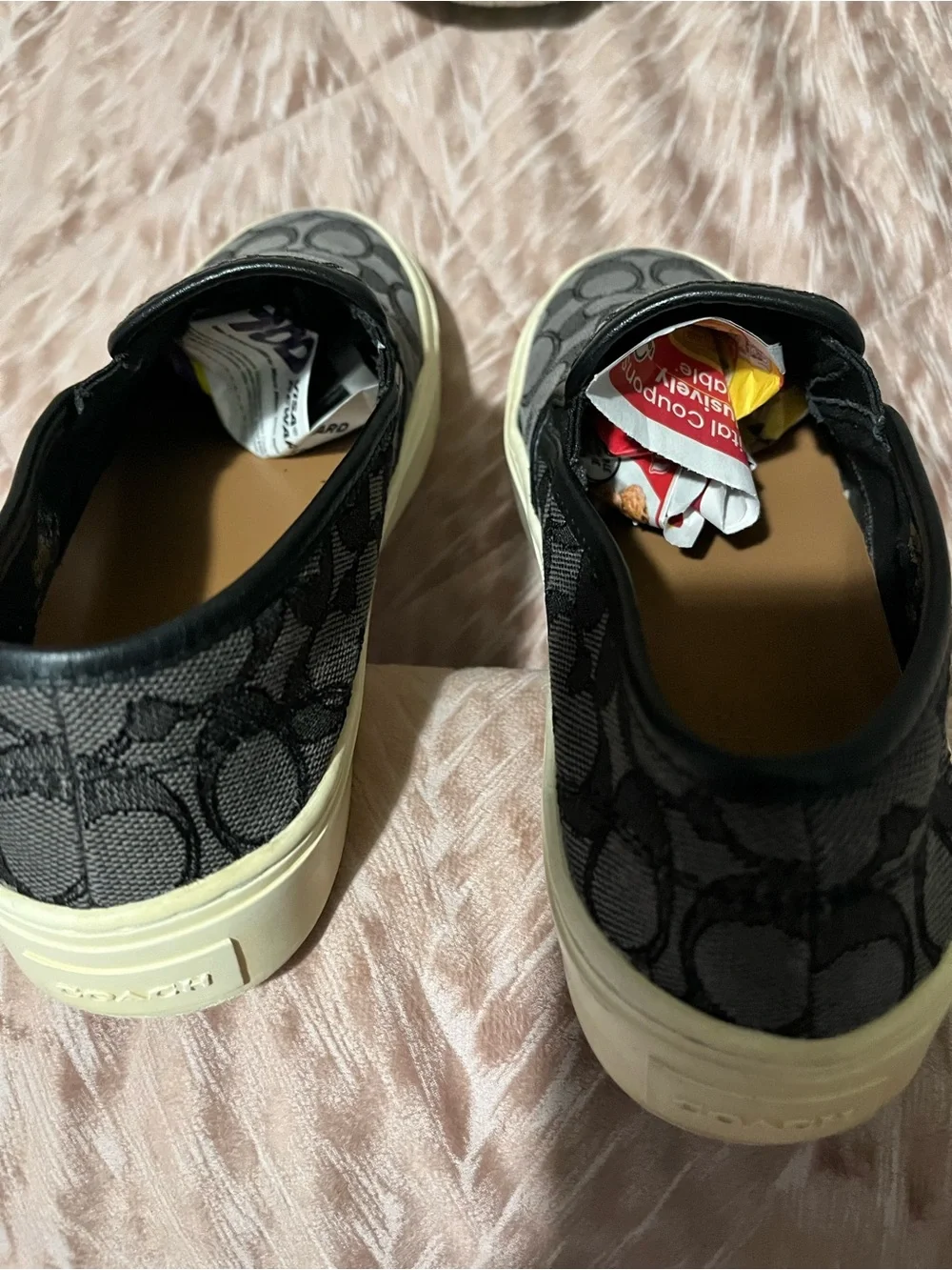 Coach Black and Tan Signature Slip-On Sneakers